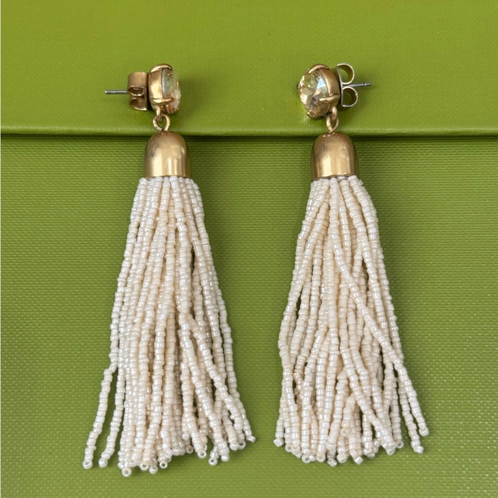 J. Crew Gold and Cream Tassel Earrings
